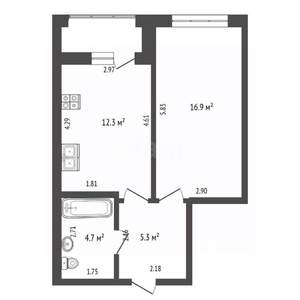 1-к квартира, вторичка, 41м2, 1/18 этаж