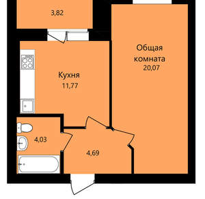 1-к квартира, вторичка, 41м2, 10/12 этаж
