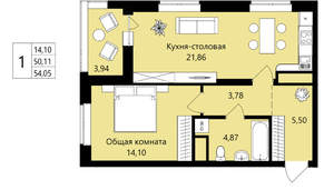 1-к квартира, вторичка, 50м2, 1/18 этаж