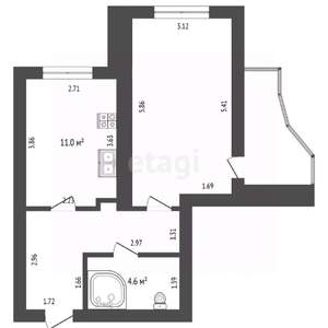 1-к квартира, вторичка, 45м2, 1/16 этаж