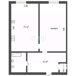 1-к квартира, вторичка, 21м2, 4/5 этаж