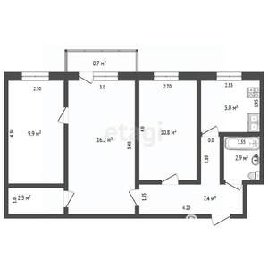 3-к квартира, вторичка, 55м2, 5/5 этаж