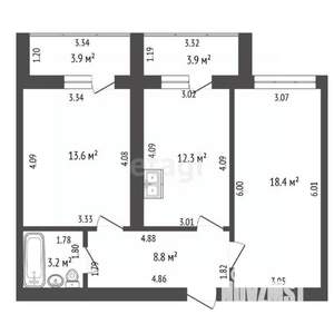 2-к квартира, вторичка, 56м2, 2/5 этаж