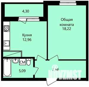 1-к квартира, строящийся дом, 46м2, 1/14 этаж