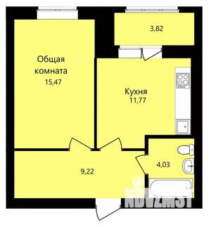 1-к квартира, строящийся дом, 42м2, 12/12 этаж