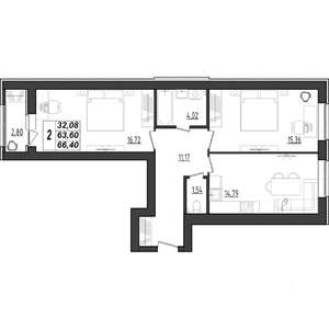 2-к квартира, строящийся дом, 66м2, 9/9 этаж