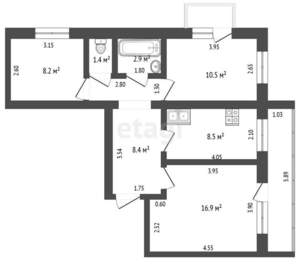 3-к квартира, вторичка, 57м2, 4/9 этаж