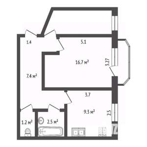 1-к квартира, вторичка, 37м2, 4/7 этаж