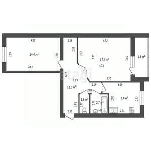 2-к квартира, вторичка, 55м2, 9/10 этаж