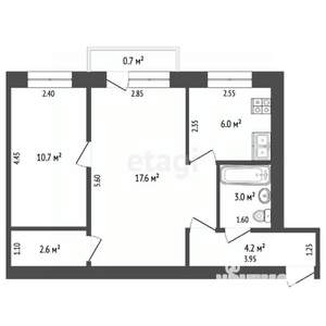 2-к квартира, вторичка, 44м2, 4/5 этаж