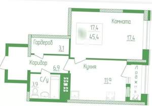 1-к квартира, вторичка, 43м2, 1/18 этаж