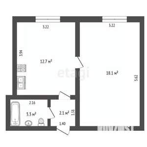 1-к квартира, вторичка, 36м2, 2/5 этаж
