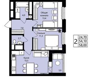 2-к квартира, вторичка, 54м2, 9/18 этаж