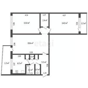 3-к квартира, вторичка, 64м2, 1/9 этаж