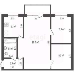 2-к квартира, вторичка, 42м2, 3/4 этаж