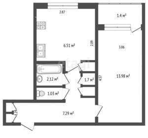 1-к квартира, вторичка, 34м2, 2/9 этаж