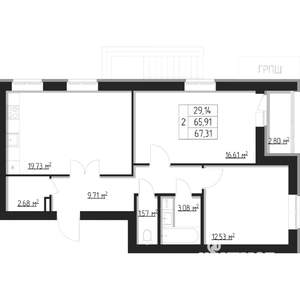 2-к квартира, строящийся дом, 68м2, 1/8 этаж