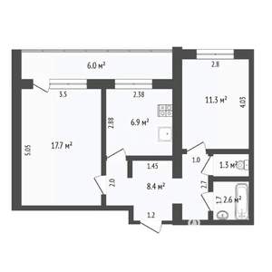2-к квартира, вторичка, 48м2, 2/5 этаж