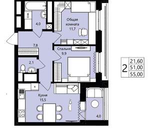 2-к квартира, вторичка, 51м2, 12/18 этаж