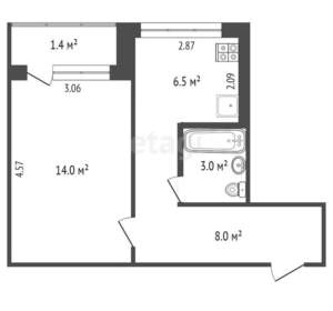 1-к квартира, вторичка, 33м2, 1/9 этаж