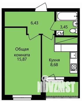 1-к квартира, строящийся дом, 36м2, 2/14 этаж