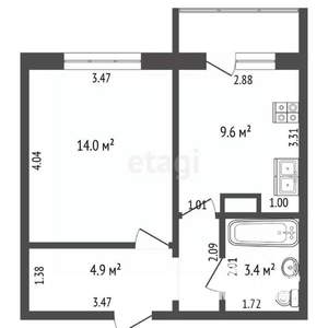 1-к квартира, вторичка, 34м2, 5/9 этаж