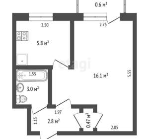 1-к квартира, вторичка, 30м2, 3/5 этаж