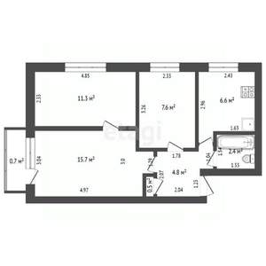 3-к квартира, вторичка, 49м2, 5/5 этаж