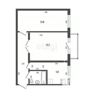2-к квартира, вторичка, 45м2, 3/5 этаж