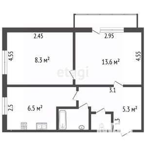 2-к квартира, вторичка, 40м2, 4/4 этаж