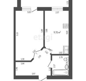 1-к квартира, вторичка, 43м2, 1/9 этаж
