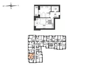 1-к квартира, строящийся дом, 42м2, 2/9 этаж