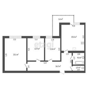 3-к квартира, вторичка, 87м2, 1/6 этаж
