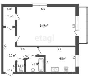 1-к квартира, вторичка, 32м2, 4/5 этаж