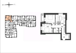 2-к квартира, строящийся дом, 67м2, 2/9 этаж