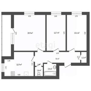 3-к квартира, вторичка, 72м2, 2/5 этаж