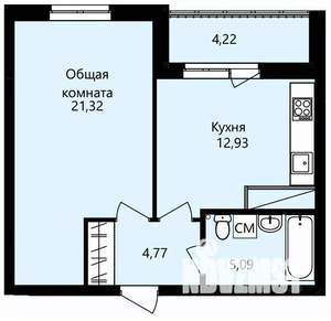 1-к квартира, строящийся дом, 46м2, 13/14 этаж