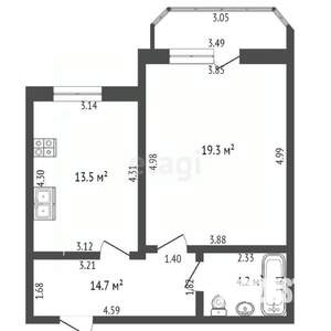 1-к квартира, вторичка, 44м2, 8/9 этаж