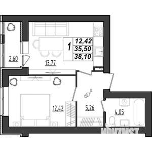 1-к квартира, строящийся дом, 38м2, 1/9 этаж