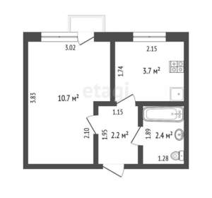 1-к квартира, вторичка, 19м2, 6/9 этаж