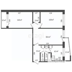 3-к квартира, вторичка, 64м2, 1/9 этаж