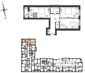 2-к квартира, вторичка, 66м2, 8/9 этаж