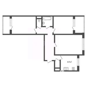 3-к квартира, вторичка, 63м2, 1/10 этаж