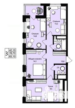 3-к квартира, вторичка, 79м2, 10/18 этаж