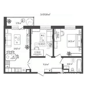 2-к квартира, вторичка, 59м2, 15/16 этаж