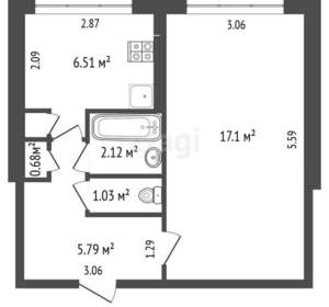 1-к квартира, вторичка, 33м2, 5/5 этаж