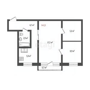 2-к квартира, вторичка, 45м2, 5/5 этаж