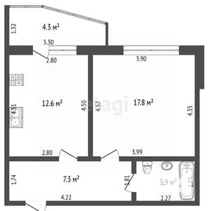 1-к квартира, вторичка, 43м2, 5/17 этаж