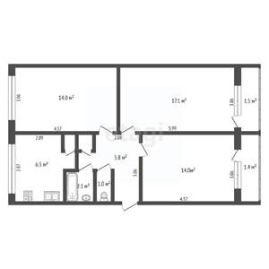 3-к квартира, вторичка, 61м2, 5/5 этаж