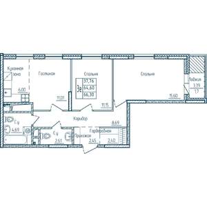 2-к квартира, строящийся дом, 66м2, 10/18 этаж